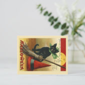 Carte postale ancienne de chat et balai d'Hallowee (Debout devant)
