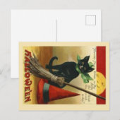 Carte postale ancienne de chat et balai d'Hallowee (Devant / Derrière)