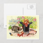 Carte postale ancienne de deux chiots mignons (Devant / Derrière)