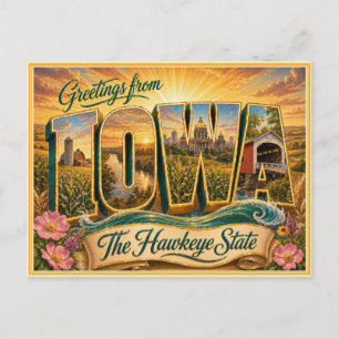 Carte postale ancienne de l'Iowa avec un message d