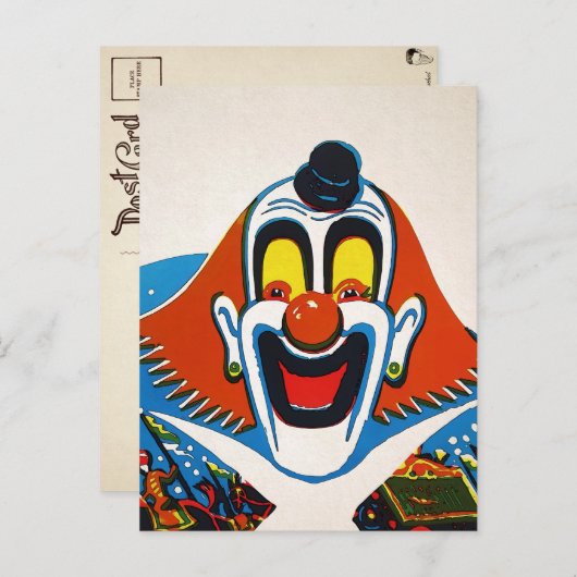 Carte postale ancienne d'un clown étrange et effra (Devant / Derrière)