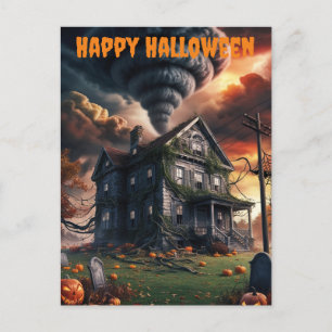 Carte Postale Ancienne maison d'Halloween & tornade