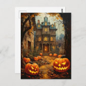 Carte Postale Ancienne maison Éffrayante hantée Halloween (Devant / Derrière)