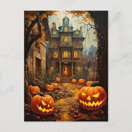 Carte Postale Ancienne maison Éffrayante hantée Halloween (Devant)