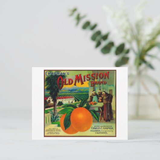 Carte Postale Ancienne mission Orange LabelFullerton, CA (Debout devant)