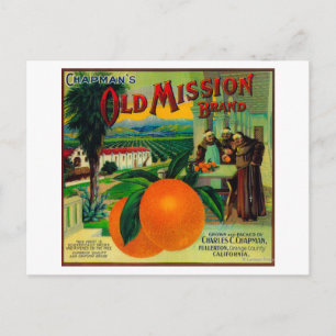 Carte Postale Ancienne mission Orange LabelFullerton, CA