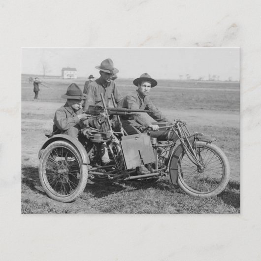 Carte Postale Ancienne mitrailleuse Moto photo vintage (Devant)