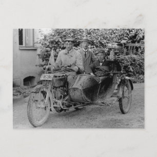 Carte Postale Ancienne moto avec side-car photo vintage N&B