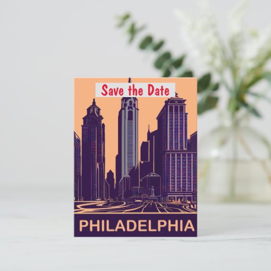 Carte postale ancienne "Philadelphia Save the Date (Debout devant)