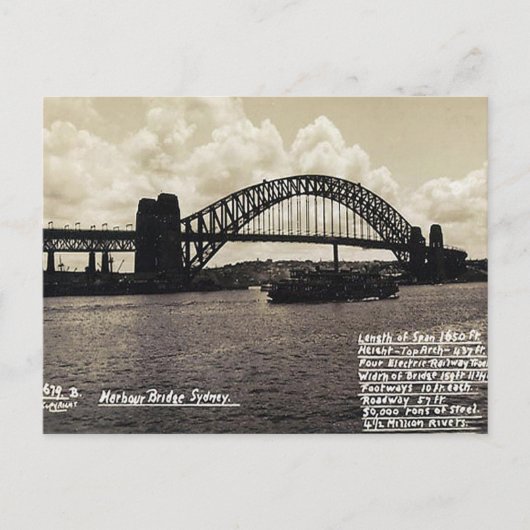 Carte postale ancienne - Pont de Sydney Harbour (Devant)