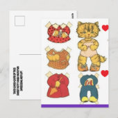 CARTE POSTALE ANCIENNE POUPÉE EN PAPIER CHAT (Devant / Derrière)