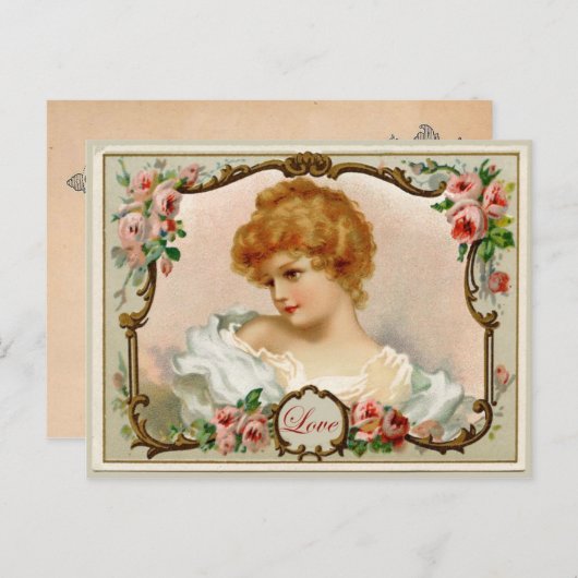 Carte postale ancienne reproduction de jolie dame (Devant / Derrière)
