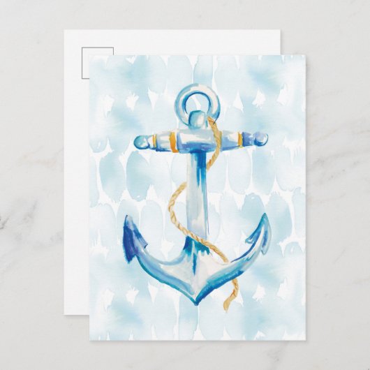 Carte Postale Ancre à l'aquarelle bleue (Devant / Derrière)