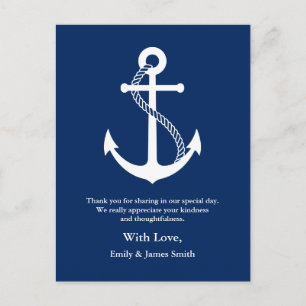 Carte Postale Ancre bleue marine Mariage nautique Merci