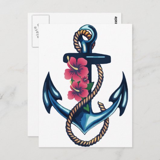 Carte Postale Ancre et fleurs (Devant / Derrière)
