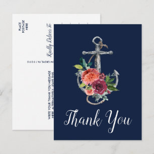Carte Postale Ancre florale Marine Merci d'automne