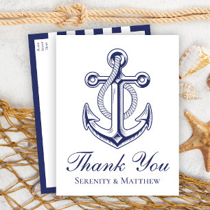 Carte Postale Ancre Marin Bleu Marine Mariage Remerciements