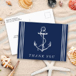 Carte Postale Ancre marine Merci bleu marine<br><div class="desc">Merci à vos invités d'être venus à votre occasion,  qu'il s'agisse d'un baby shower ou d'un anniversaire. Ajoutez votre message au dos ou laissez-le vide et écrivez-le à la main à vos invités.</div>