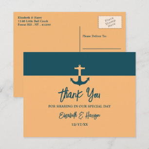 Carte Postale Ancre Naútica - Bleu Corail - Mariage Merci