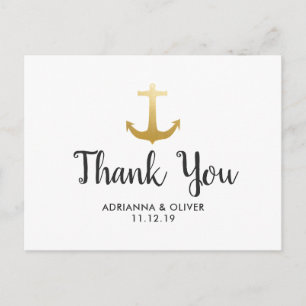 Carte Postale Ancre Nautique Faux Gold Foil   MERCI MARIAGE