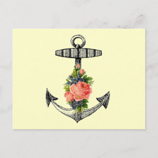 Carte Postale "Ancre Vintage et Roses"