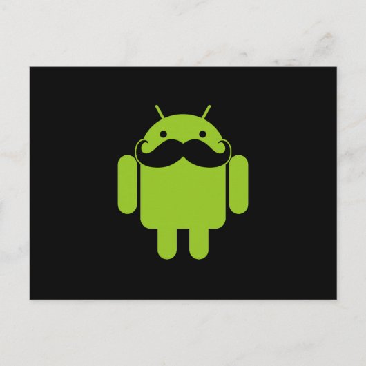 Carte Postale Android Robot Moustache Style sur Noir (Devant)