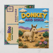 Carte Postale Âne, Art Clay Argile Séchée (Devant / Derrière)