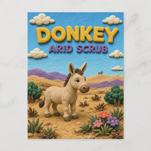 Carte Postale Âne, Art Clay Argile Séchée (Devant)