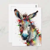 Carte Postale Âne de Noël à l'aquarelle (Devant / Derrière)