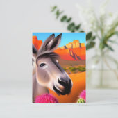 Carte Postale Âne du désert mou avec cactus à fleurs (Debout devant)