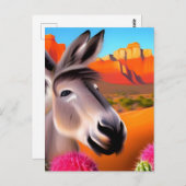 Carte Postale Âne du désert mou avec cactus à fleurs (Devant / Derrière)