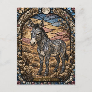 Carte Postale Âne, verre coloré Fleur Sèche