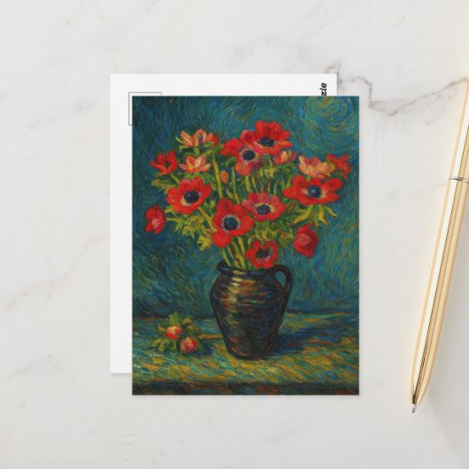 Carte postale Anemones (Devant/Arrière en situation)