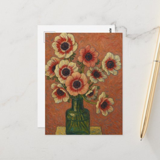 Carte postale Anemones (Devant/Arrière en situation)