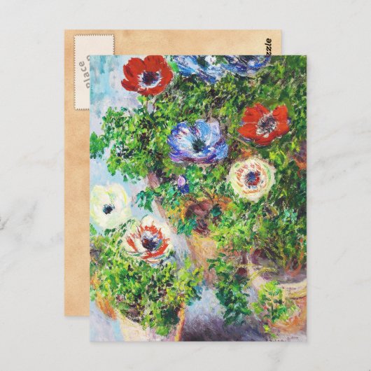 Carte Postale Anémones dans Pot Claude Monet peinture à la fleur (Devant / Derrière)