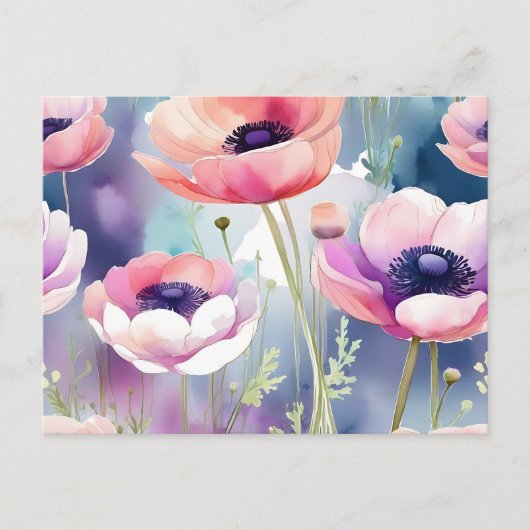 Carte Postale Anémones rose et violet (Devant)
