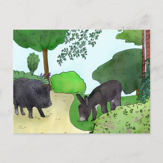 Carte Postale Ânes et cochons (Devant)