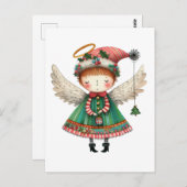 Carte Postale ange adorable de style d'art populaire (Devant / Derrière)