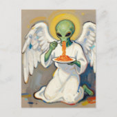 Carte Postale Ange Alien Mangeant des Spaghettis (Devant)