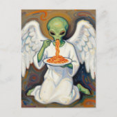 Carte Postale Ange Alien Mangeant des Spaghettis (Devant)
