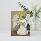 Carte Postale Ange Alien Vert Mangeant des Spaghettis (Debout devant)