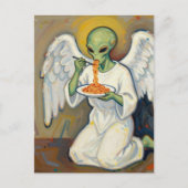 Carte Postale Ange Alien Vert Mangeant des Spaghettis (Devant)