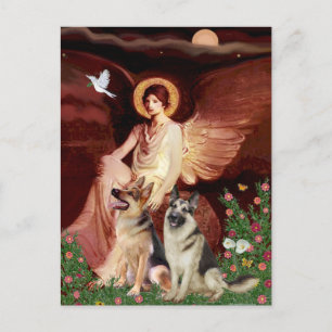 Carte Postale Ange assis - Deux chiens de berger allemands