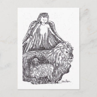 Carte Postale Ange avec mouton et lion