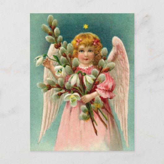 Carte Postale Ange avec une jolie robe rose (Devant)