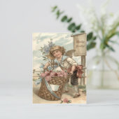 Carte Postale Ange Cherub Panier d'oiseaux Rose (Debout devant)