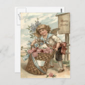 Carte Postale Ange Cherub Panier d'oiseaux Rose (Devant / Derrière)