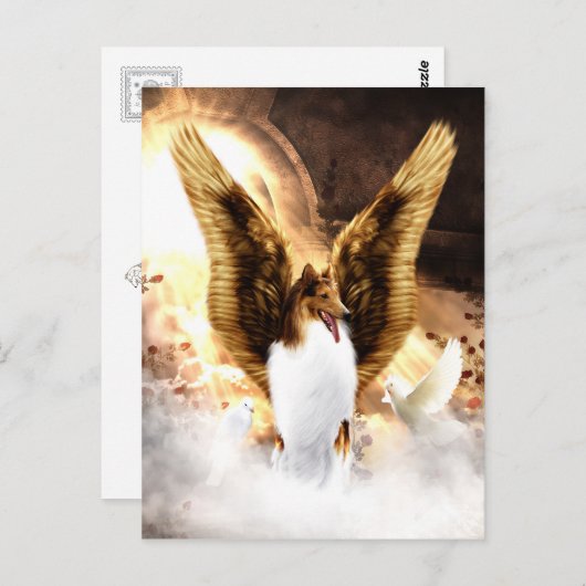 Carte Postale Ange Collie ailé dans le paradis des chiens (Devant / Derrière)