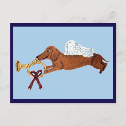 Carte Postale Ange Dachshund avec un Cor d'Harmonie (Devant)