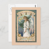 Carte Postale Ange dans le blanc avec Teal et l'or (Devant / Derrière)